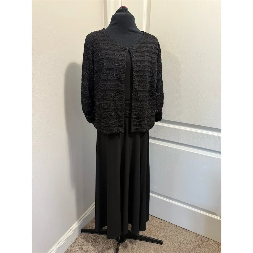 Perceptions New York Suit Set Womens Size 12 Black Dress & Open Jacket 2pc